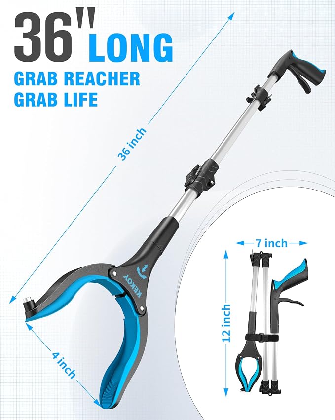 Kekoy 8 in 1 Hip Kit, Seniors Total Hip Replacement After Surgery with 36" Grabber Reacher Tool, Sock Aid Device, Leg Lifter, Long Handle Shoe Horn, Bath Sponge, Telescoping Back Scratcher(Blue) | Hip Replacement Kit with 36" Grabber, Sock Aid Device, ...