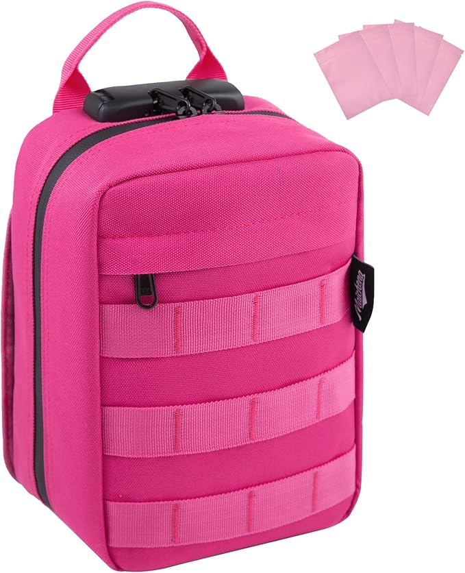 Storage Bag with Combination Lock, Small Travel Medicine Lock Box, Carbon Lined Tactical EDC Molle Bag Pouch, Money Cosmetic Organizer, Gifts for Women