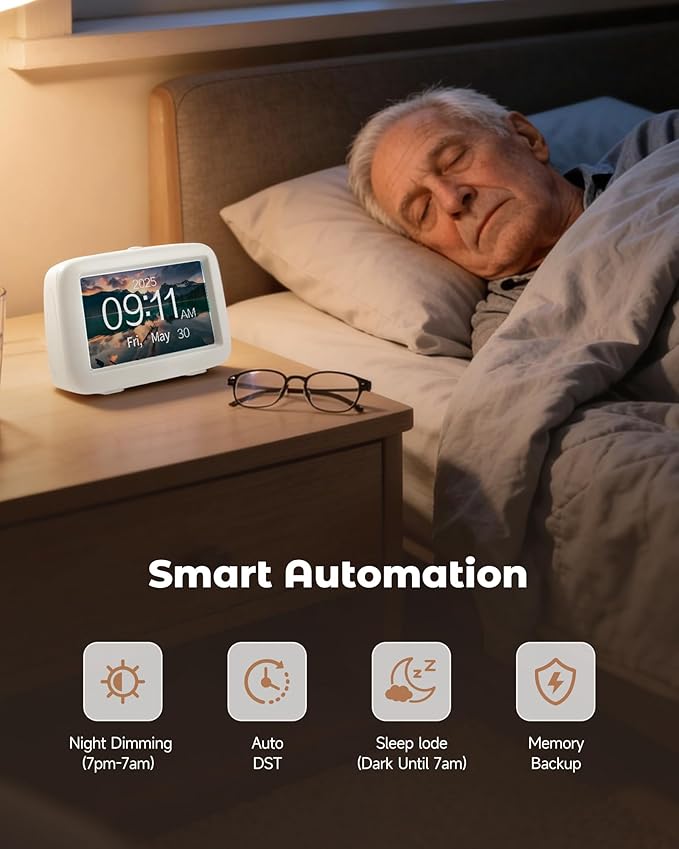 PILSAMAS Talking Clock for Seniors, 8 Medication Pill Reminders Alarms | Big digit, 12 custom event alerts, 5 Alarms & Auto DST, Bedside & desk alarm clock for blind, Visually Impaired, Dementia