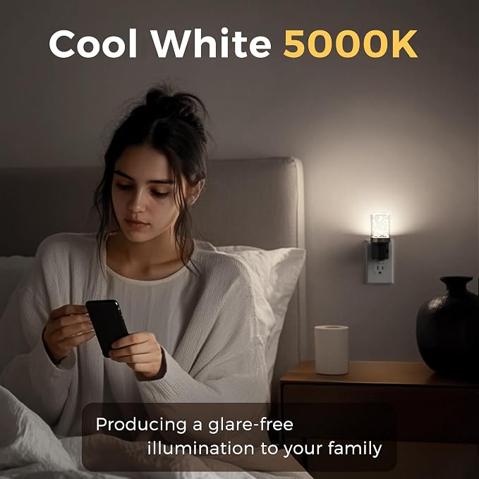 L LOHAS LED Night Light, Dimmable Night Lights Plug into Wall | Automatic Night Lights Plug in with Auto Light Sensor, Adjustable Brightness 5000K LED Night Light, for Bedroom Hallway Home