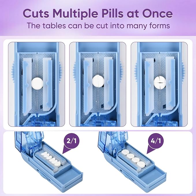 Multiple Pill Cutter for Small or Large Pills, Adjustable Pill Splitter for Multi Tablets, Stainless Steel Cutting Blade and Blade Guard