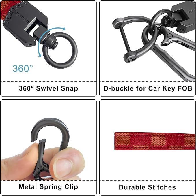 OHKYOOT Leather Car Keychain for Home Car Keys | Carabiner Clip Key Fob Keychain for Women Men,Car Key Holder with 3 Key Ring and Anti-Lost D Ring
