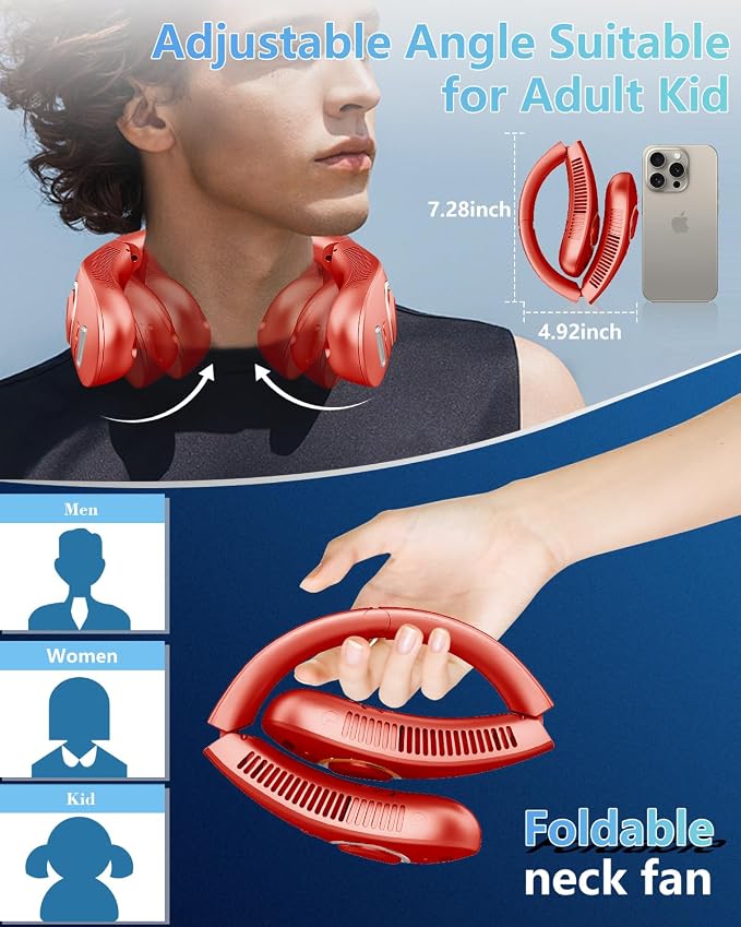 Portable Neck Fan with Mister,Hands Free Folded Neck Fan with LED Display&4 Fan Speeds, Misting Cooling Personal Fans for Your Neck,Foldaway Face Fan with Mist Birthday Gifts for Women Men Adult