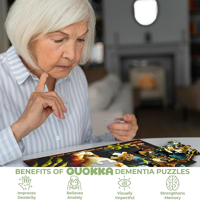 QUOKKA 100 Piece Dementia Activities for Adults - 3 Set Dementia Puzzles for Elderly - Large Piece Gifts Products for Seniors - Alzheimers Jigsaw Puzzle Games for Adults with Beavers, Cats and Dog