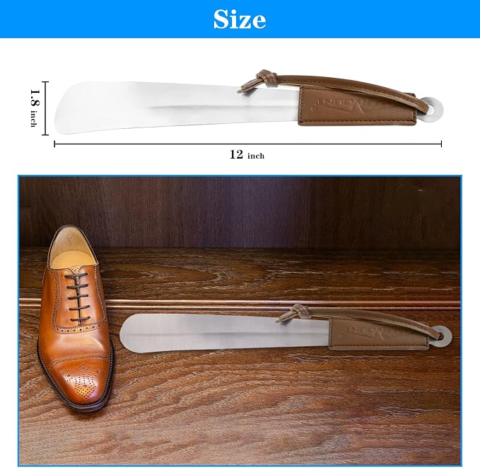 Charmount Metal Shoe Horn - 12 Inch Long Shoe Horns for Senior, Men, Women, Kids, Stainless Steel Shoehorn with Handle (Durable, Upgraded 2mm Thick) | Men, Women, Kids, Stainless Steel Shoehorn with Handle (Durable, Upgraded 2mm Thick)