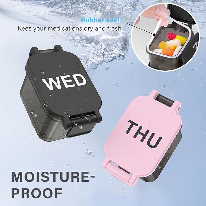 Yaklim Extra Large Weekly Pill Organizer - Waterproof 7-Day Pill Box, Portable Vitamin & Supplement Case, Easy to Open Design, Ideal for Travel and Daily Medication Management (Blackpink, 2 Packs)