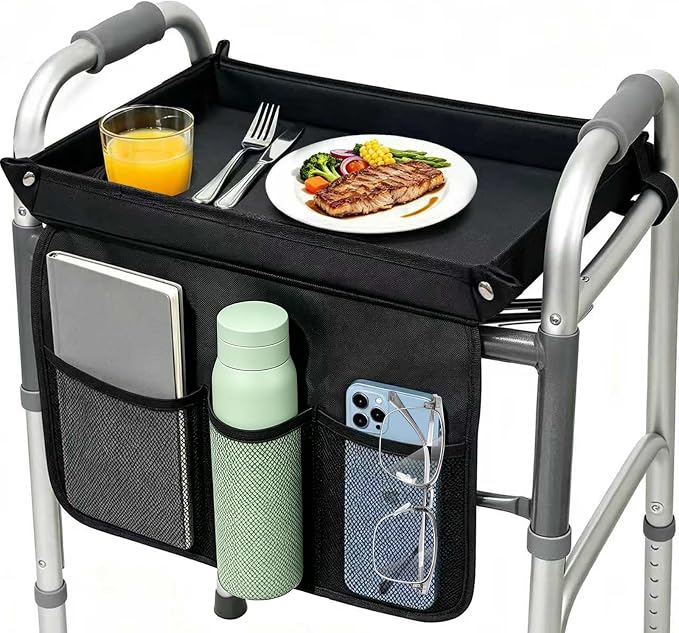 Walker Tray for Folding Walker, Removable Tray for Walker, Tray for Walkers for Seniors with Cup Holder, Fits Standard Walkers, Easy Assembly (Black)