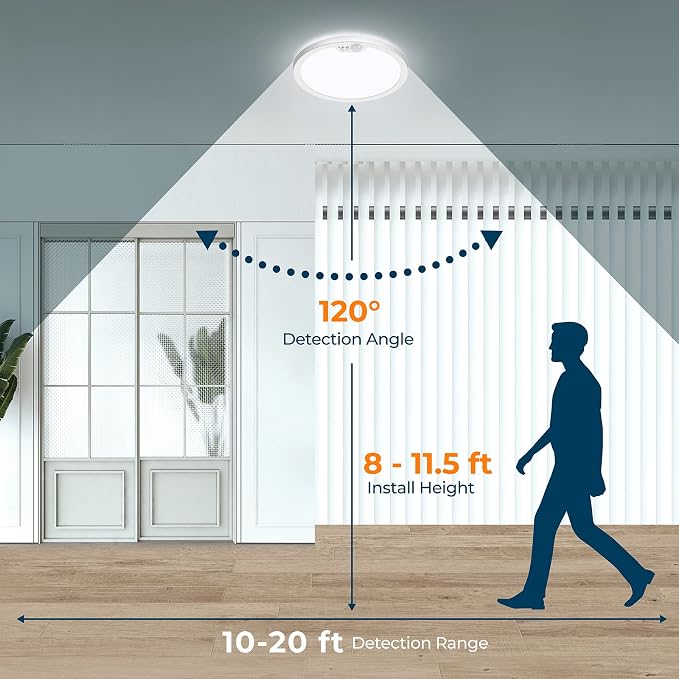 Motion Sensor Ceiling Light Wired, 8.7 Inch 3000K 4000K 5000K Selectable LED Flush Mount Light Fixture, Motion Activated Light with Timer for Hallway Stair Walk-in Closet, Non-Dimmable 2 Pack