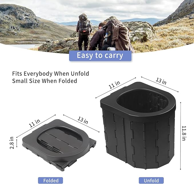 Portable Toilet for Camping, Potty Adults, Porta Travel Commode Bucket Car, Travel, Outdoor, Hiking, Backpack, Trips, Tent, Boat, Beach, Traffic Jam, Home