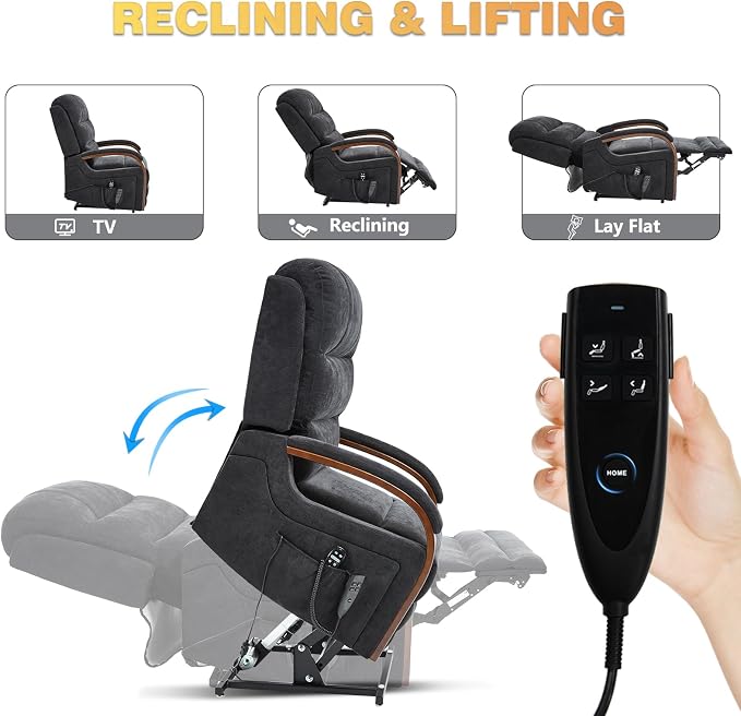 Trustyue Power Lift Recliner Chair, 180° Lay Flat Recliner, Lift Chair with Massage and Heat, Standing Assistance, Living Room Chair for Elderly People Chenille, Black