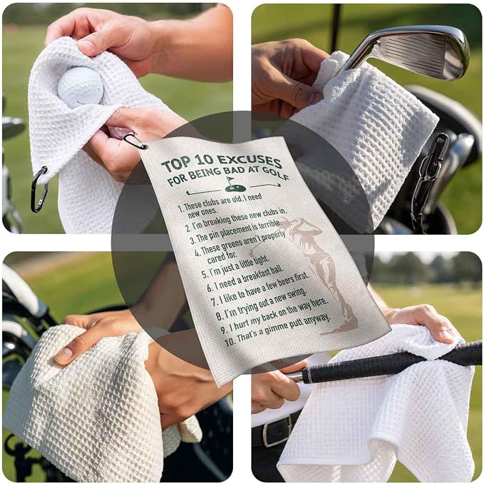 Funny Golf Towel with Clip,Golf Bags Accessories for Women,Retro Golf Humor Golf Gifts for Mom Grandma Men , 16x24inch Waffle Weave Microfiber Golf Towels,Birthday Christmas Retirement Golfer Gifts
