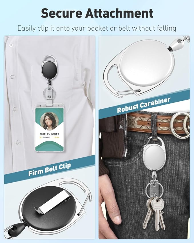 Uniclife 2 Pack Retractable Badge Reel for Badge Holder Black White Heavy Duty Retractable Keychain Strong ABS Casing with Stainless Steel Spring Coil 24 Inch Nylon Rope Carabiner Clip and Key Ring