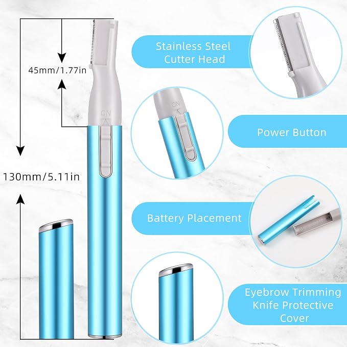 Chumia 2 Pcs Electric Eyebrow Trimmer Women Precision Face Razors Mini Shaver with Comb Christmas Women Gift Battery Operated Personal Epilator for Face Neck Fuzz Lips Leg(Pink,Azure)