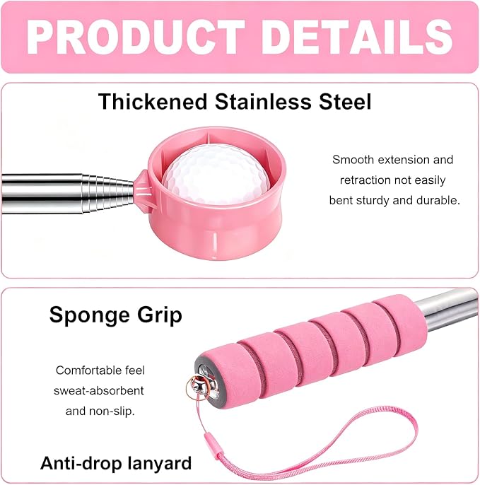 Golf Ball Retriever Telescopic, 9Ft Golf Ball Retriever for Water, Professiona Stainless Steel Ball Retriever Tool Golf, Light Weight Double Sided Golf Ball Grabber, Golf Accessories Gifts