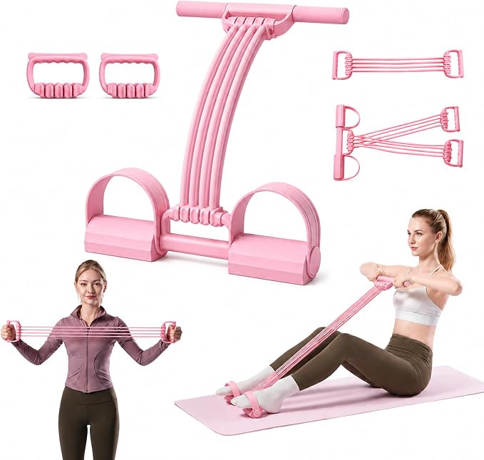 3-in-1 Adjustable Pedal Resistance Band with Handles, Natural Latex Portable Pocket Gym for Abdomen Waist Arm Leg Stretch Training, Workout Equipment for Home Office and Travel