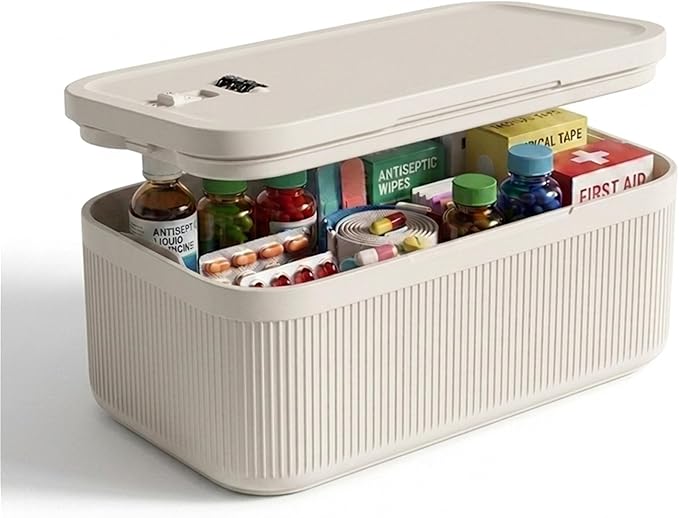 Medicine Lock Box with Combination Lock, 2L Lockable Storage Box for Medication, Pills & First Aid Supplies, Box with Lock for Home, Fridge, Dorm, Office, Snacks, Phones
