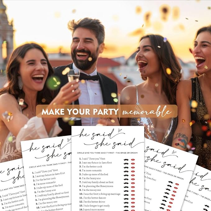 Wedding Shower Games Cards, Guest Who Said It, He Said She Said Game Cards, Bridal Shower Games 25 Guests, Engagement Party Wedding Games for Guests, Minimalist White Wedding Party Supplies - A07