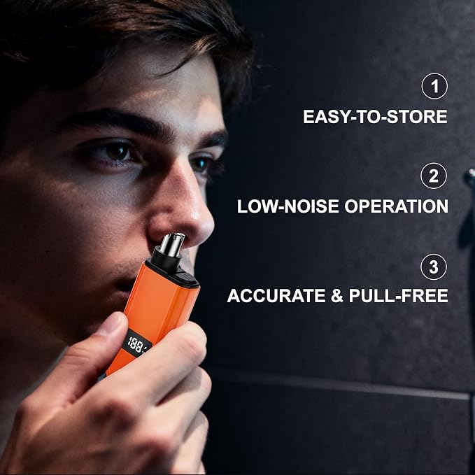 2026 Men & Women Professional Ear and Nose Hair Trimmer, Travel-Friendly IPX7 Waterproof, USB Rechargeable, Painless Quiet, Easy to Clean Dual Edge Blades，Orange