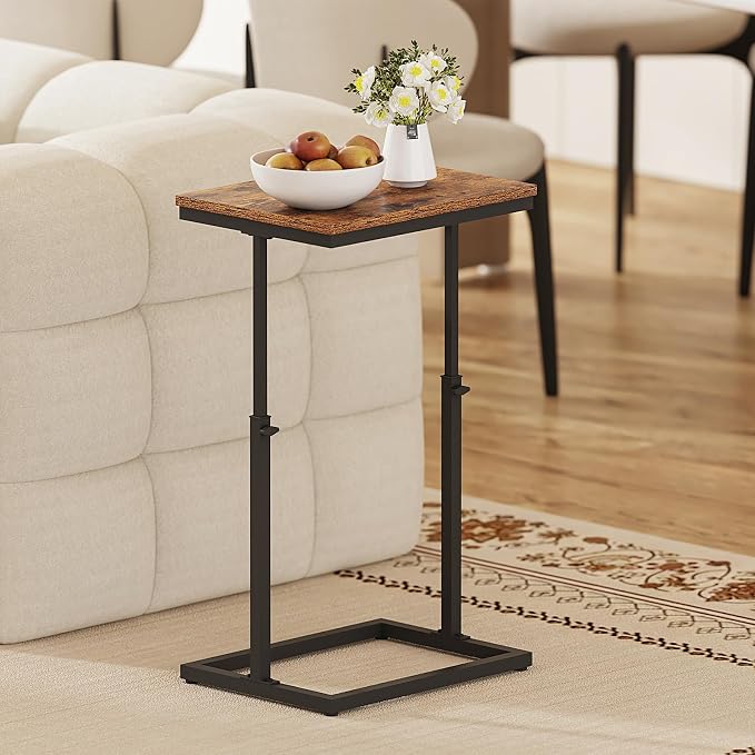 TUTOTAK End Table, Side Table, Tall Couch Table, Sofa Table | for Living Room, Bedroom, Brown TB01BB083P