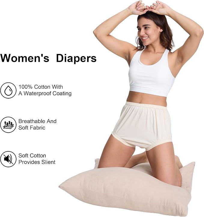 Womens Waterproof Incontinence Pants Leakproof Adult Diaper Covers Plastic Rubber Underwear Alternative(Beige，4XL)