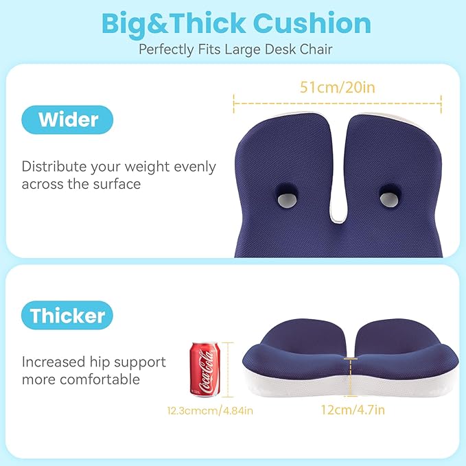 Seat Cushion,Office Chair Memory Cushion, Ergonomic Design, Relieve Sciatica and Long-Term Sitting Pain, Suitable for desks, car Seats, Games, wheelchairs
