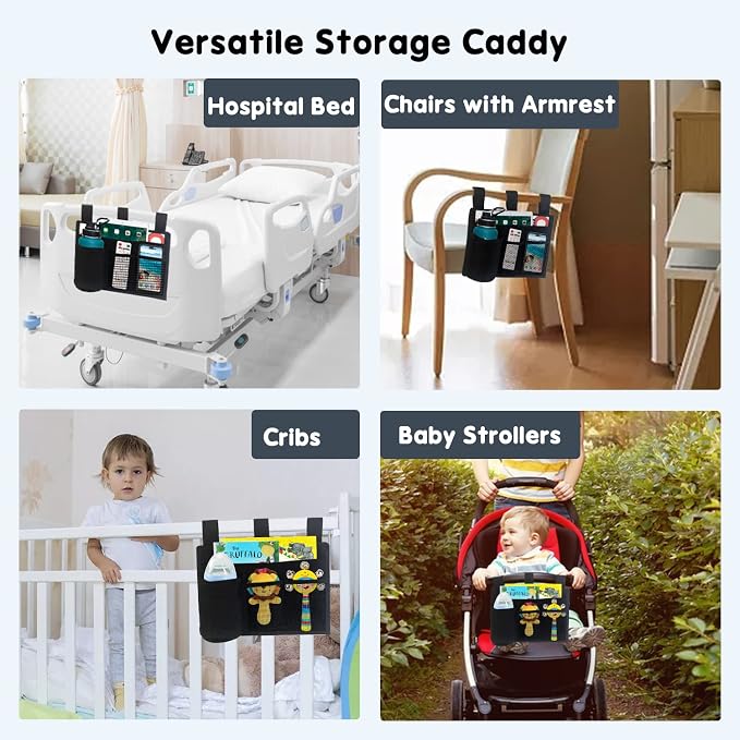 Boczif Bedside Storage Caddy, Bunk Bed Storage Bag, Hanging Bedside Organizer for TV Remote Control, Phones, Tablets, Bedside Pocket for College Dorm Rooms Baby Bed Rails, Hospital, Camp