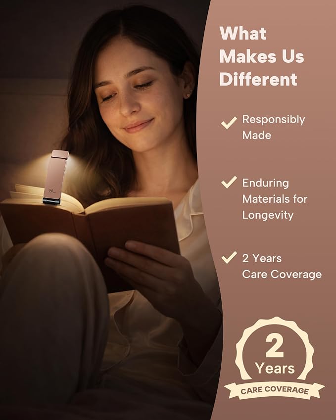86lux Book Light, Rechargeable Clip-On LED Reading Light for Bed & Night Use - 3 Color Temperatures with Stepless Dimming, Ultralight Bookmark Design for Kids, Book Lovers, Pink Brown | 3 Color Temperatures with Stepless Dimming, Ultralight Bookmark De...