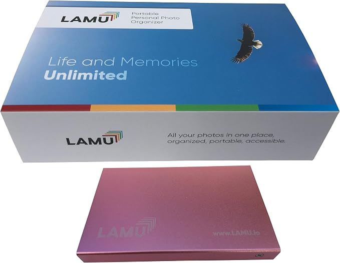 LAMU Photo Organizer 500GB - Digital Picture Manager for Windows - Software Included to Easily Organize Your Photos and Videos - Digital Photo Storage - 500 GB SSD (Rose Gold)