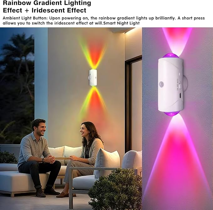 Rechargeable Motion Sensor Light Indoor, Magnetic RGB Wall Sconces 2 Pack | 7 Color Motion Sensor Night Light, 1500mAh Wireless Wall Sconces Battery Operated for Bedroom, Bathroom, Hallway, Stairs