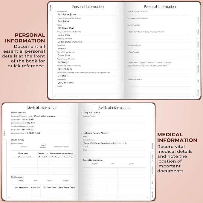 Skyline End of Life Planner – Emergency File Notebook for Important Information & Final Wishes – When I Die Beneficiary Book Organizer (Dark Terracotta)