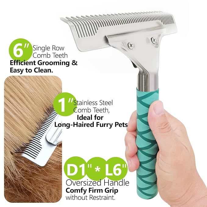 Dog Brush for Shedding, Pet Deshedding Brush Grooming Tool, Dual Length Stainless Steel Undercoat Rake, 6" Wide Shedding Brush with Comfort Grip Handle, Easy Clean - GREEN