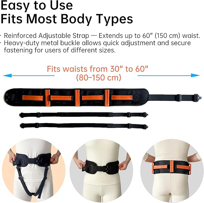 Upgraded Gait Belt with Metal Buckle, Transfer Belt with Handles and Leg Straps, Lift Belt for Seniors, Walking Support, Mobility and Elderly Assistance (Orange, Medium)