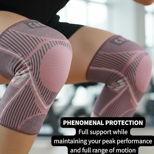 Caspe 2 Pack Knee Compression Sleeve – Knee Brace for Women & Men, Support for Running, Gym, Sports, Mild Arthritis, Pain Relief, Training, Daily Use, Workout (Pink, Medium)