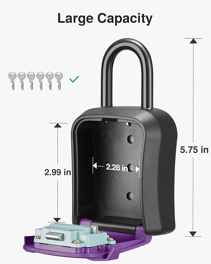 Puroma Lock Box, Key Lock Box Wall Mount & Portable Combination Lockbox with Resettable Code, Security Lockbox for Outside House Keys, Apartment Realtors Spare Keys Storage (1 Pack, Purple)