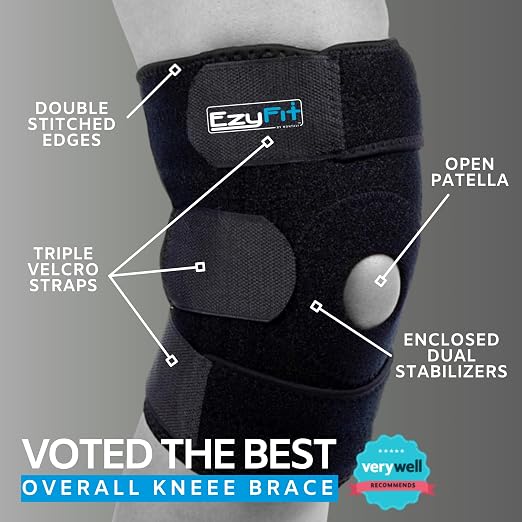 EzyFit Knee Brace XL - Adjustable Support for Arthritis, ACL Meniscus Tear & Knee Pain Relief or Injury Recovery - Plus Dual Side Stabilizers for Men & Women - Extra Large Size - 16" - 24"