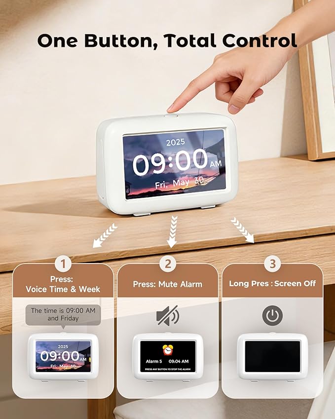 PILSAMAS Talking Clock for Seniors, 8 Medication Pill Reminders Alarms | Big digit, 12 custom event alerts, 5 Alarms & Auto DST, Bedside & desk alarm clock for blind, Visually Impaired, Dementia