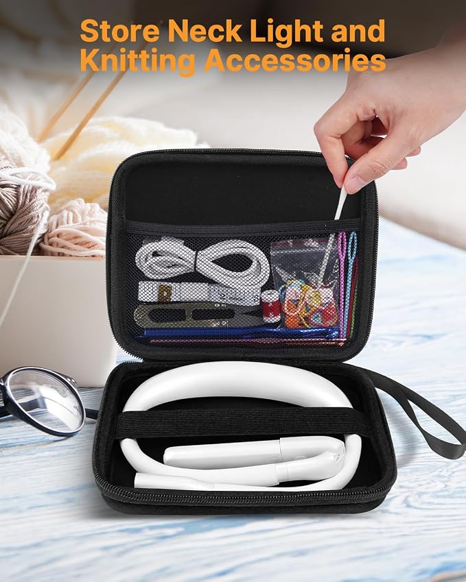 Reading Light with Storage Case, Dimmable Book Light for Reading | 3 Color, Eye-friendly, Ergonomic, 80H Rechargeable Neck Lamp for Reading in Bed, Knitting Crochet Tools Cross Stitch Supplies