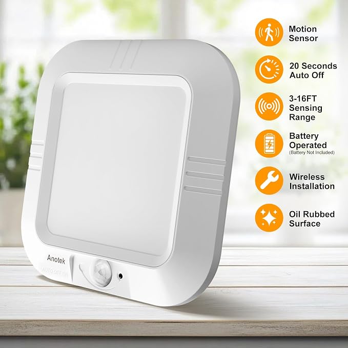 Battery Operated Ceiling Light, Motion Sensor Light Indoor | Battery Powered, Motion Activated, Easy-Install for Closet Stair Pantry Hallway Shed Laundry, Daylight Auto On/Off