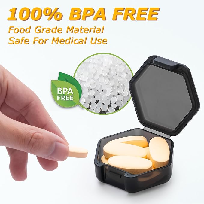 Yaklim Small Pill Case, 7 Packs Mini Pill Box | BPA Free, Portable Travel Pill Box, Pocket Purse Briefcase Use, 7 Individual Pill Containers for Fish Oils and Supplements