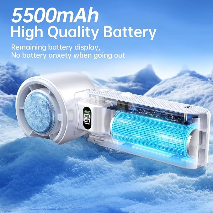 Pro Handheld Portable fan with Ice Cooler 5500mAh 199 Speeds | Hand Held Fan Rechargeable portable fan Powerful Mini Personal fan for Travel, Outdoor, Beach & Makeup