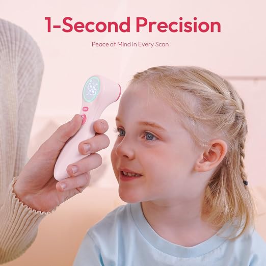 Viproud No-Touch Thermometer for Kids and Adults, 1-Second Reading, Pink | Forehead & Object Mode, Fever Indicator, Large Clear LED, Silent Mode, Home Medical, Nurse Accessories, Lifetime Support