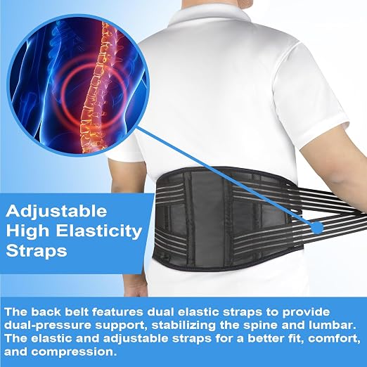 Back Brace for Lower Back Pain Relief, Lumbar Support Belt for Men&Women for Work, Breathable Back Support Belt with 6 Flexible Spring, 2 Elastic Bands For Sciatica, Herniated Disc, Scoliosis(Medium)