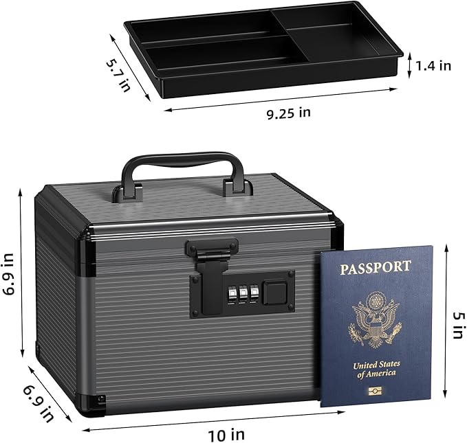 Lockbako Medicine Lock Box with Code, Locking Medicine Box with Removable Tray, Portable First Aid Box for Home, 10 * 6.9 * 6.9 Inch (Black)