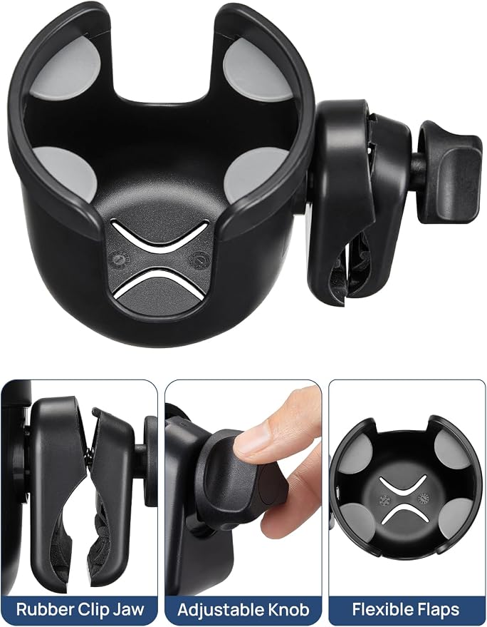 JOYTUTUS Wheelchair Cup Holder, Rollator Cup Holder, 4 Flexible Tabs with Hook Drink Holder for Walker, Scooter, Stroller, Mobility