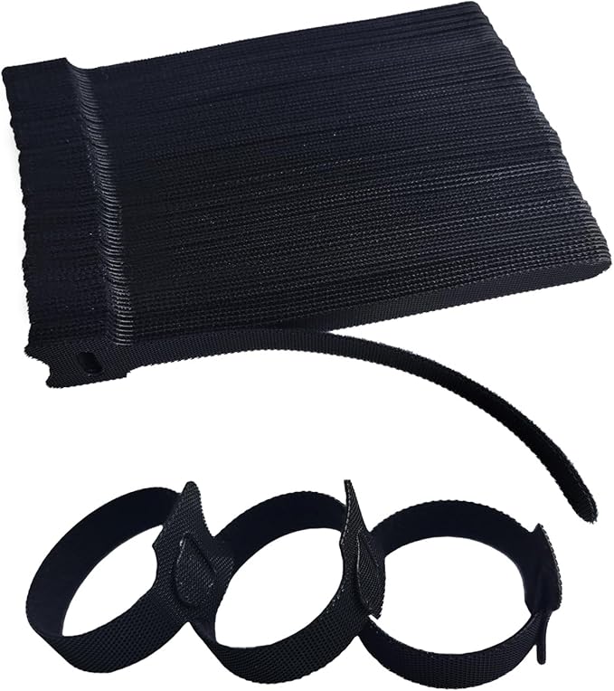 100 PCS 6 Inches Black Reusable Cable Ties, Adjustable Cord Straps, Cable Organizer, Cord Wrap and Hook Loop Cords Management
