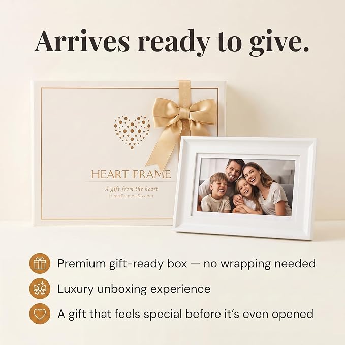 Heart Frame - 10.1 Inch WiFi Digital Picture Frame - Frameo App Sends Photos from Phone Anywhere in Seconds - 1280x800 IPS Touchscreen - 32GB Memory - Photo Gift for Mom Dad Wife Grandparents - White