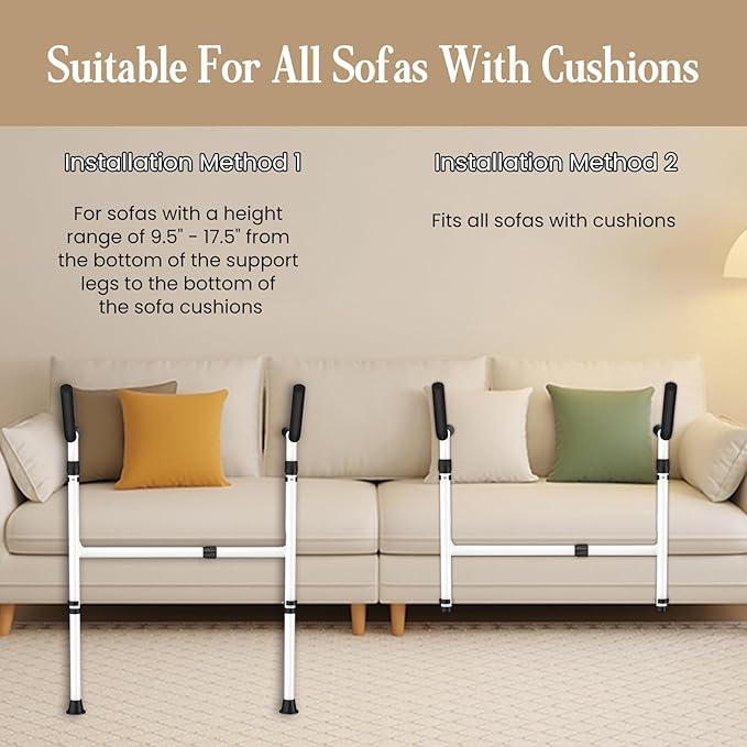 Stand Assist for Couch and Sofa with Support Legs, Height Width Adjustable Standing Aid for Elderly, Disabled, Patients and Seniors with Mobility Issues Portable Couch Handle for Chair (White)