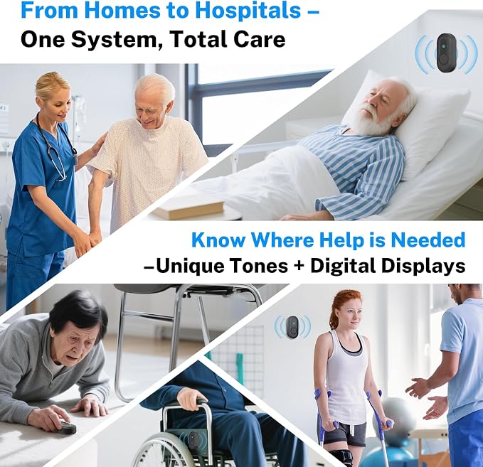 Wireless Emergency Call Button System - 500 Ft Range Caregiver Pager with LED Display, 10 Waterproof Alert Buttons & 1 Receiver for Elderly, Patients, Disabled at Home, Hospital, Clinic