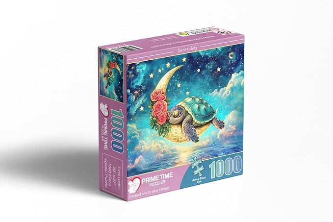 Adult Jigsaw Puzzle 1000 Pieces Sea Turtle | Sleeping turtle on a crescent moon over a cloud covered ocean. Great for game nights on a table, puzzleboard, or floor.