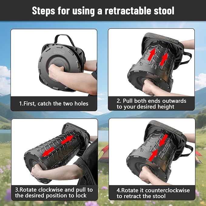 Fishboy Upgraded Collapsible Stool, 400lbs Max Weight, Lightweight But Sturdy, Portable Retractable Folding Telescoping Foldable Camping Stool for Adults Outdoor Fishing Hiking BBQ